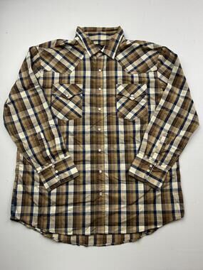 High Noon Shirt Mens XL Brown Plaid Long Sleeve Western Pearl Snap Casual